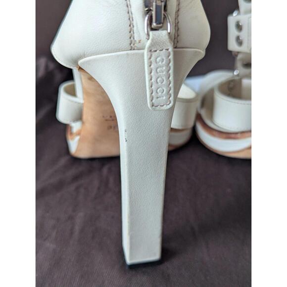 Gucci Heels Lyon Mystic White Leather Strap Sandal Gladiator size 38.5 Bag&Box - Picture 8 of 9